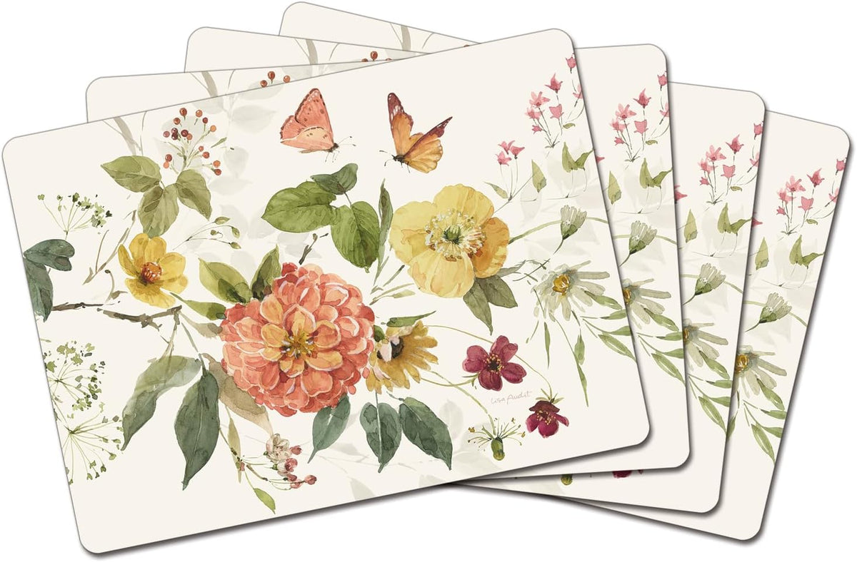 Cala Home Midnight Garden Boxed Set of 4 Premium Hardboard Placemats | Decorative, Layered Construction, and Easily Wipes Clean