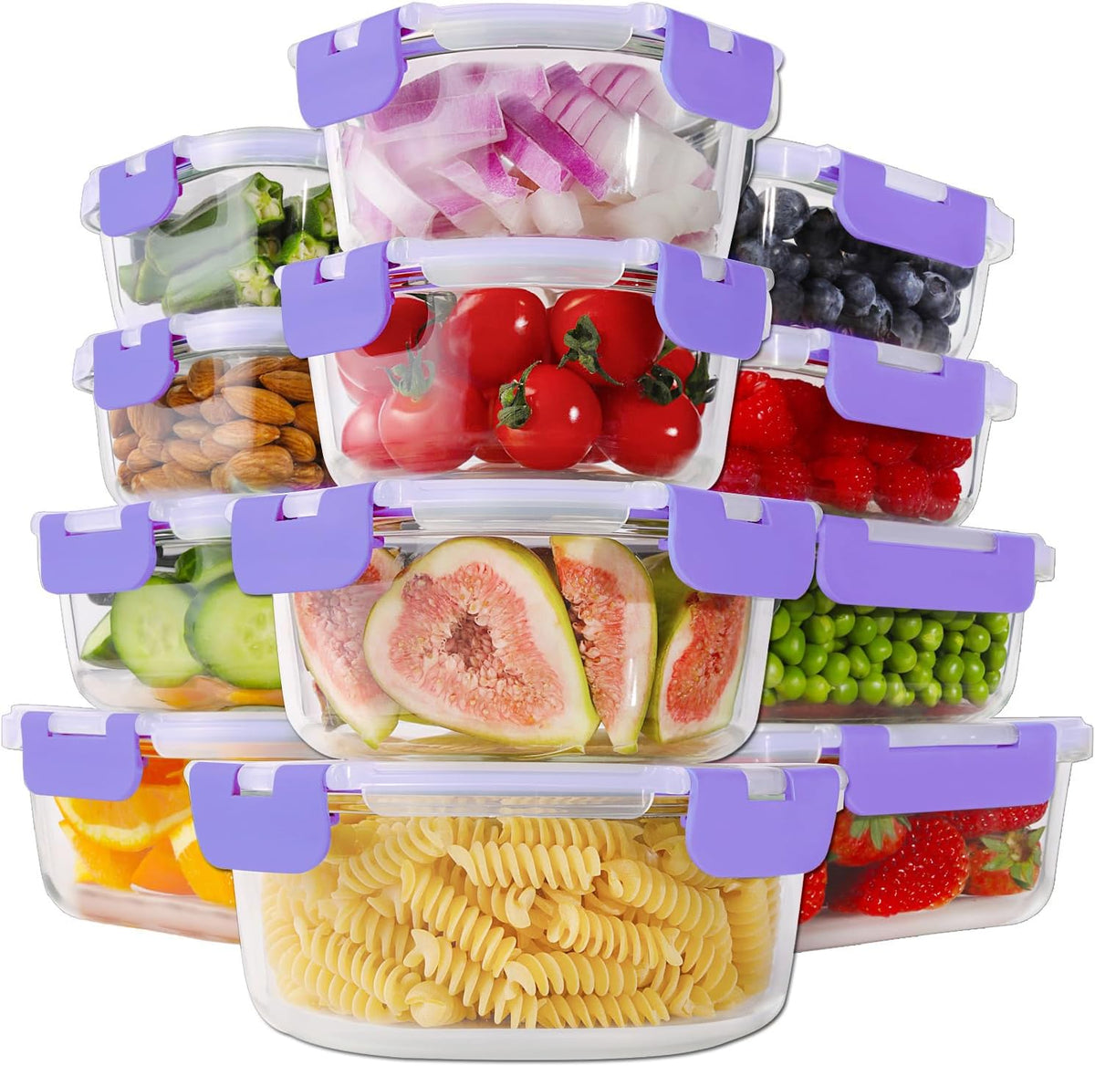 24pc Glass Food Storage Containers with Lids，Glass Meal Prep Containers | Borosilicate Glass Lunch Containers, Airtight Lunch Bento Box, BPA-Free, Dishwasher, Freezer, Oven Safe, Leak proof-Grey