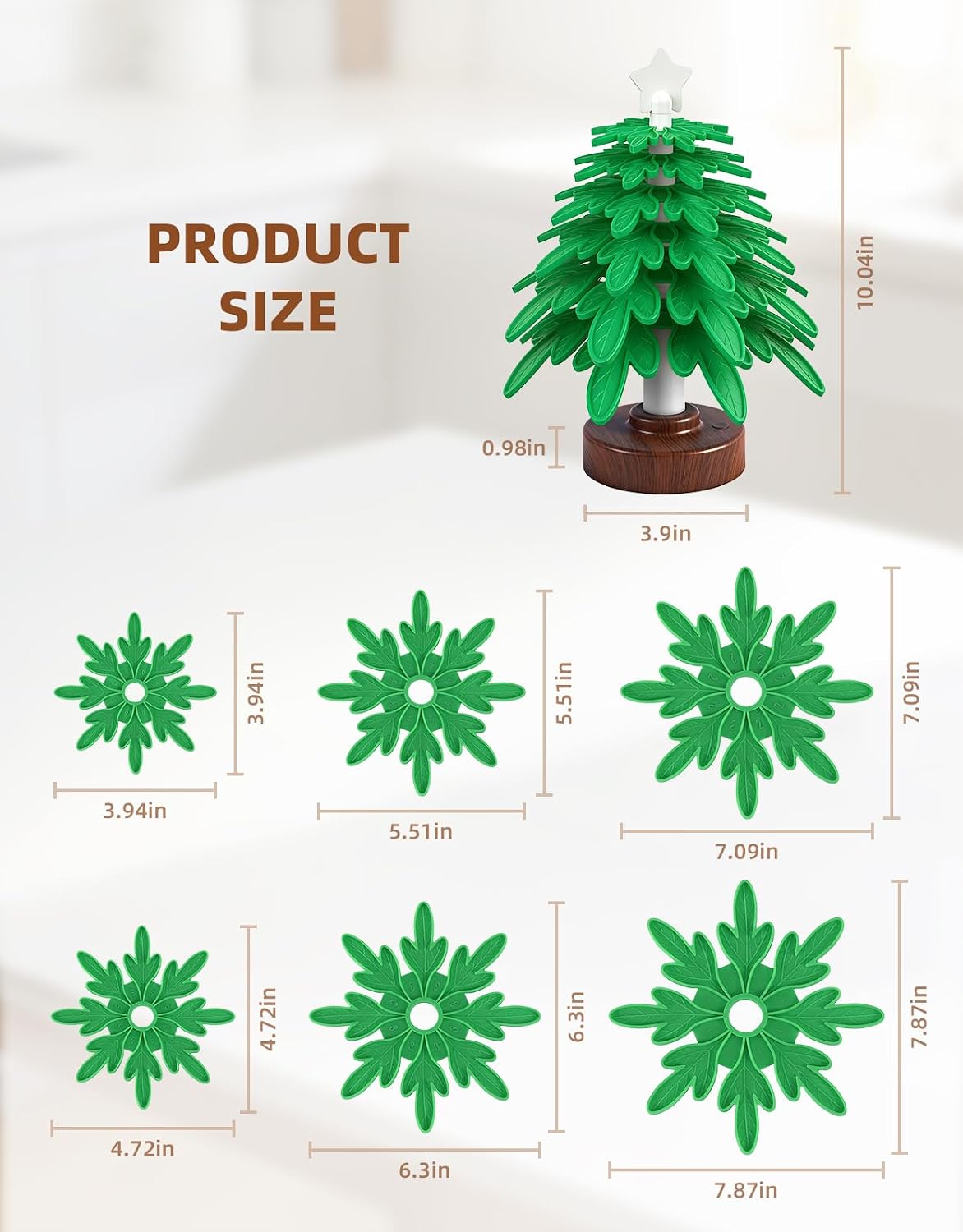 Silicone trivet tree Placemats, Tree Trivet Set-6pcs Trivets for HotDishes with Stand, Wooden-Style Tree Trivet Look, Non-Slip Washable Trivet, Trivets with RGB Light, Tree Pot Holder for Various dish