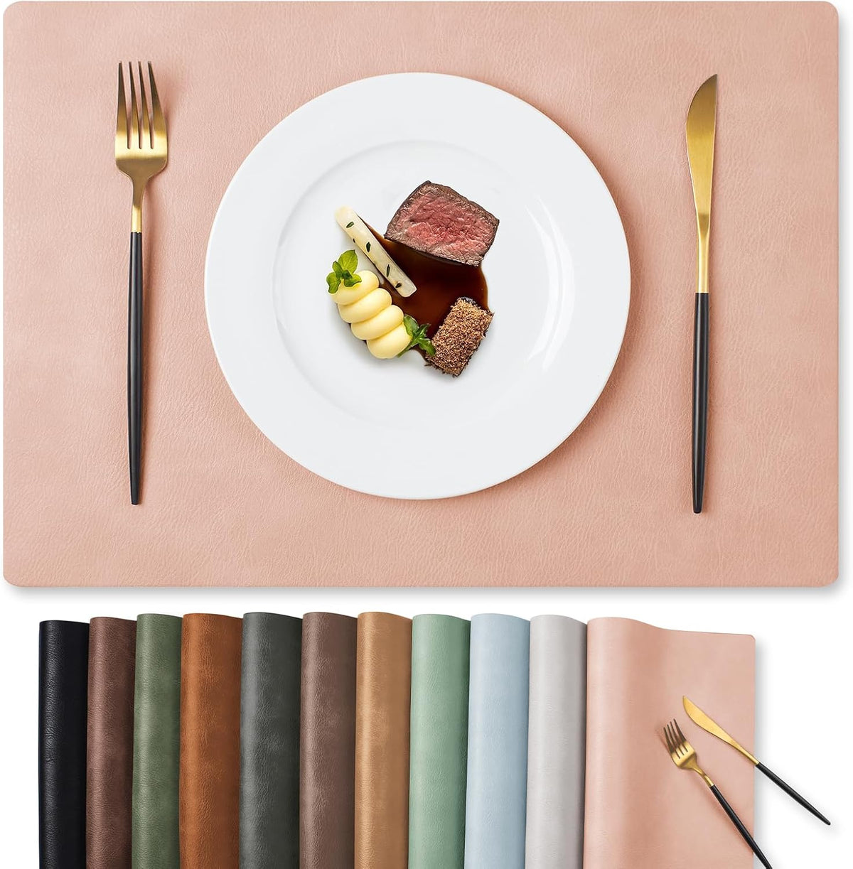 MOSAYT Fall Vinyl Faux Leather Placemats, Set of 6, Reddish Brown | Heat Resistant Table Place Mats, Waterproof Oil-proof, Non Slip, Wipeable, Reversible, For Kitchen, Dining, Party, 17x12