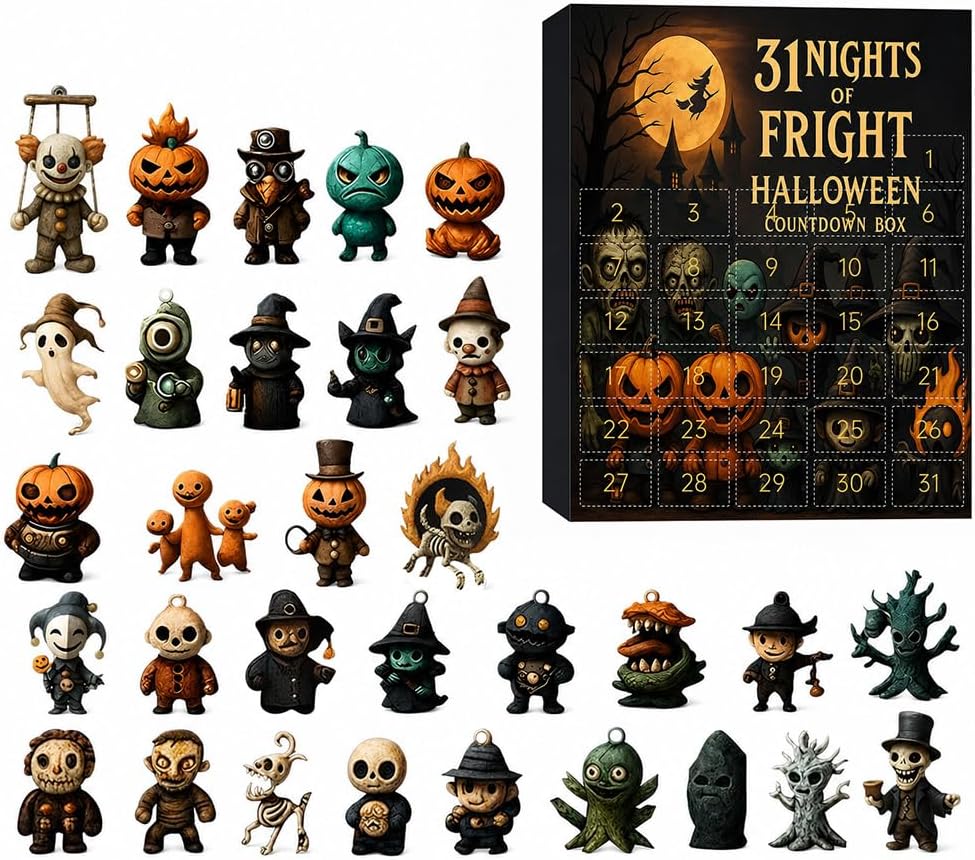 31 Nights Halloween Countdown Calendar Blind Box Advent Mini Figurines | Resin Ghost Pumpkin Skull Witch Halloween Party Decoration Gift