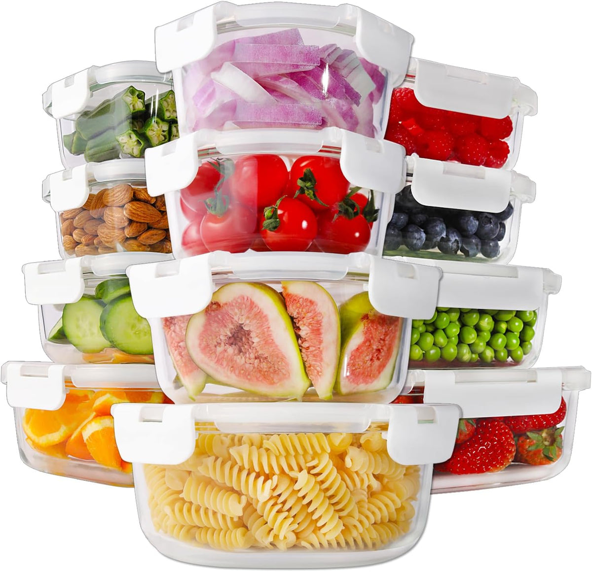 24pc Glass Food Storage Containers with Lids，Glass Meal Prep Containers | Borosilicate Glass Lunch Containers, Airtight Lunch Bento Box, BPA-Free, Dishwasher, Freezer, Oven Safe, Leak proof-Grey