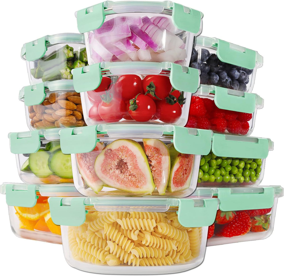 24pc Glass Food Storage Containers with Lids，Glass Meal Prep Containers | Borosilicate Glass Lunch Containers, Airtight Lunch Bento Box, BPA-Free, Dishwasher, Freezer, Oven Safe, Leak proof-Grey