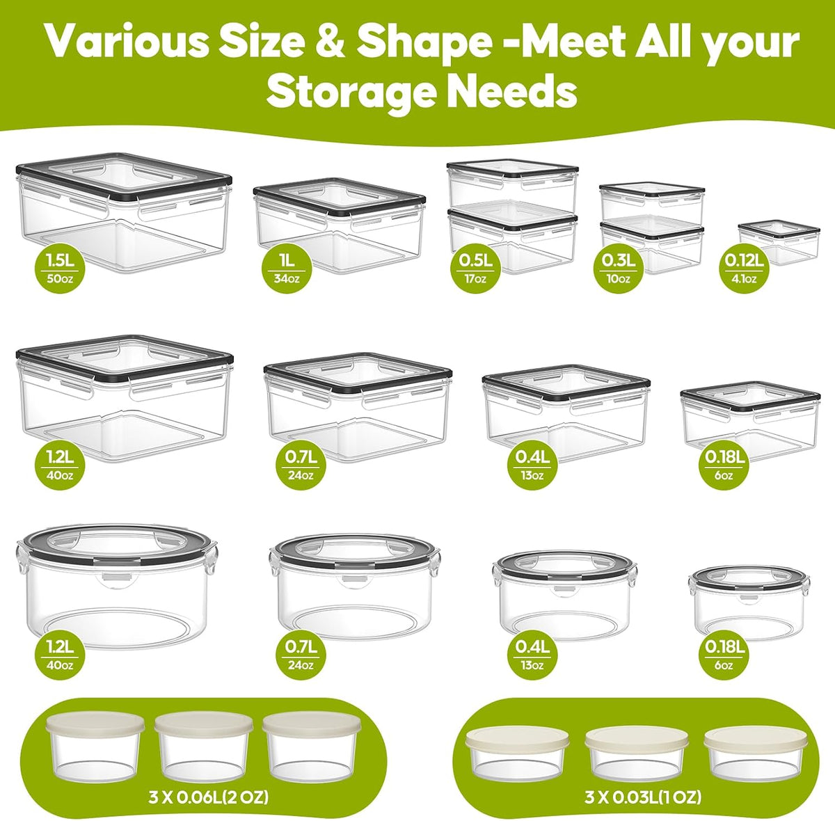 42 PCS Food Storage Containers with Lids Reusable (21 Containers & 21 Lids) | Plastic Food Containers for Kitchen Storage and Organization BPA-Free Leakproof Meal Prep Container with Labels & Pen