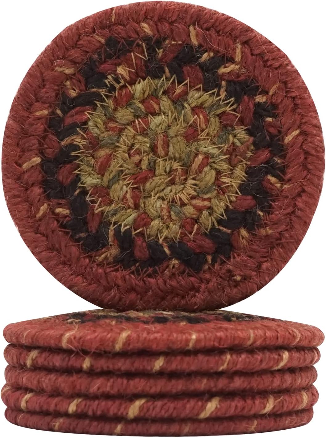 Homespice Apple Pie Braided Coasters for Country Decor, Round 4 Set of 6 | Red Absorbent Drink Coasters for Tabletop, Absorbs Moisture, Rich Colors, Durable and Easy to Clean
