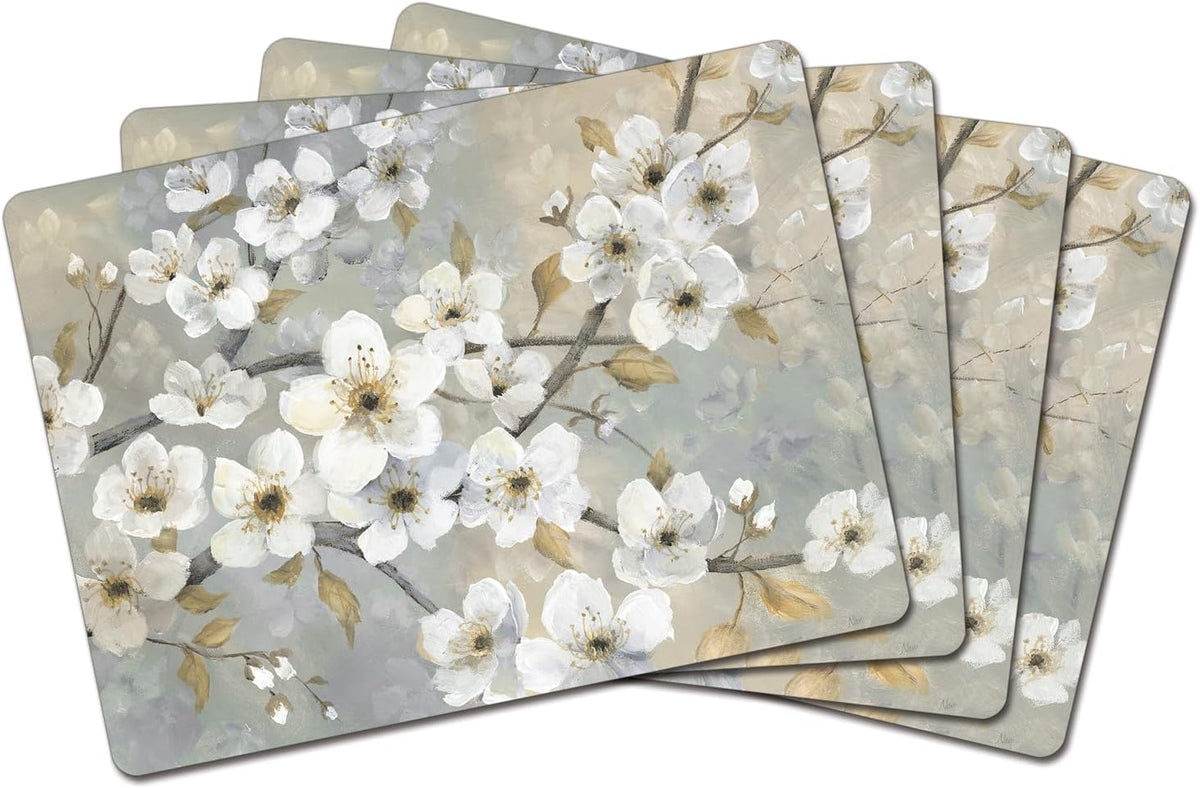 Cala Home Midnight Garden Boxed Set of 4 Premium Hardboard Placemats | Decorative, Layered Construction, and Easily Wipes Clean