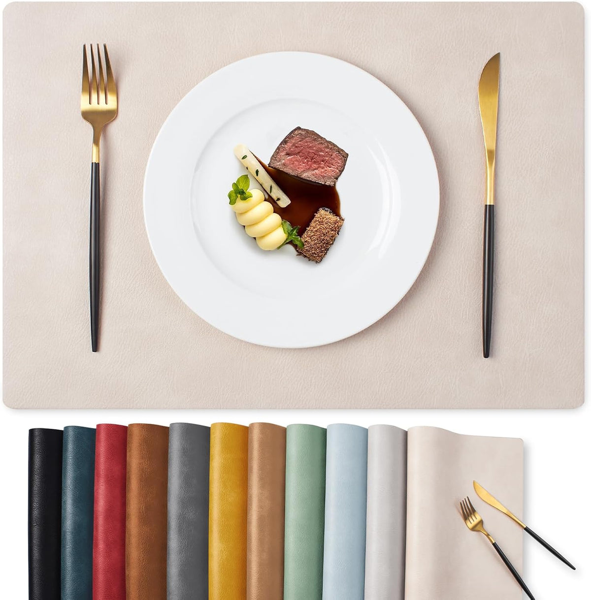 MOSAYT Fall Vinyl Faux Leather Placemats, Set of 6, Reddish Brown | Heat Resistant Table Place Mats, Waterproof Oil-proof, Non Slip, Wipeable, Reversible, For Kitchen, Dining, Party, 17x12