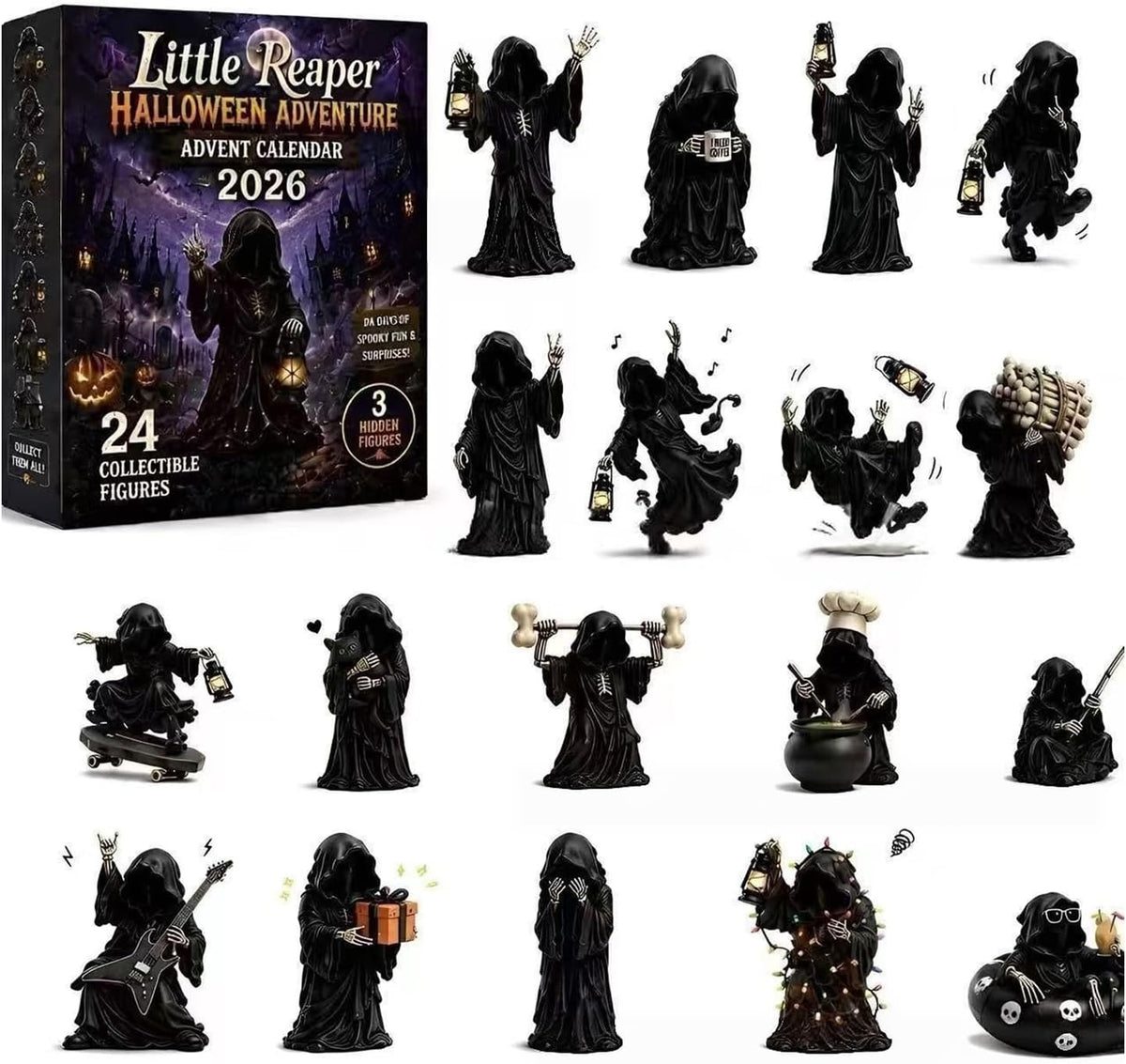 2026 Halloween Advent Calendar, 24-Day Grim Reaper Mystery Figure Countdown Calendar