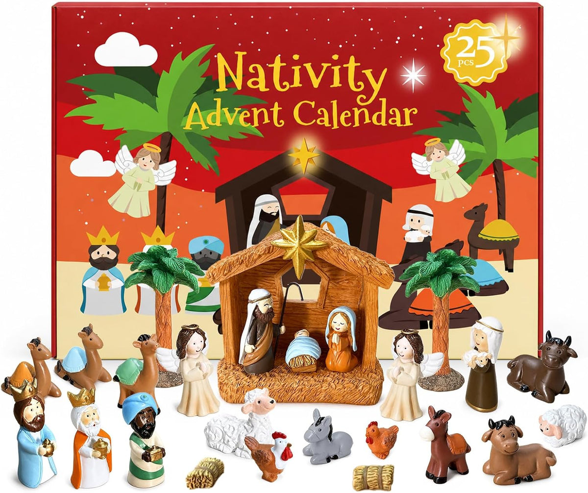 Nativity Advent Calendar 2026, 25-Piece Christmas Countdown Calendar | 24-Day Light-Up Nativity Scene Set, Resin Advent Calendar for Kids, Christmas Decor & Gifts for Boys and Girls