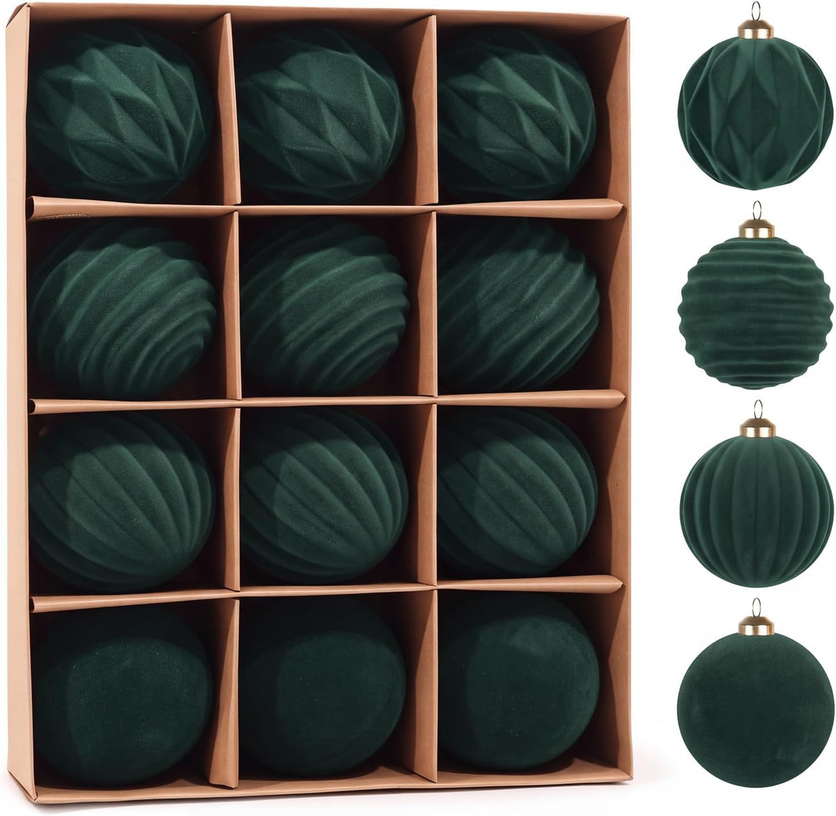Christmas Ornaments Set Beige Velvet 3.15 in Decorative Balls | Flocked Shatterproof Christmas Tree Balls with Hanging Strings Vintage Christmas Decor for Holiday/Home/Tree(12pcs)