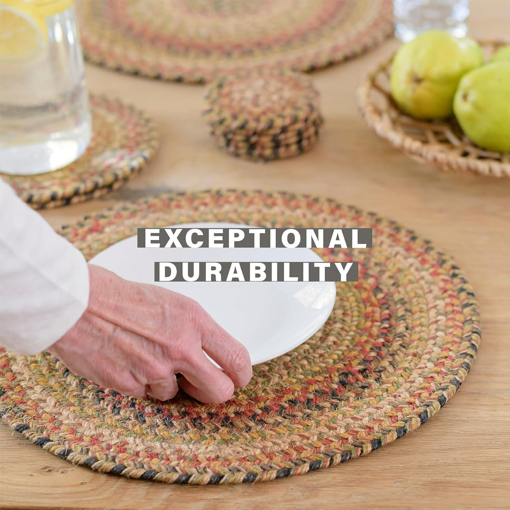 Homespice Apple Pie Braided Coasters for Country Decor, Round 4 Set of 6 | Red Absorbent Drink Coasters for Tabletop, Absorbs Moisture, Rich Colors, Durable and Easy to Clean