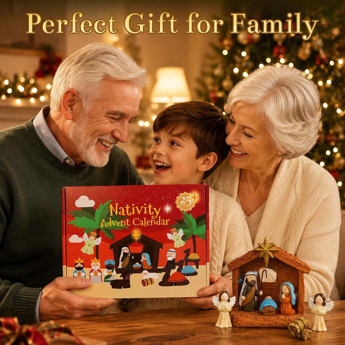 Nativity Advent Calendar 2026, 25-Piece Christmas Countdown Calendar | 24-Day Light-Up Nativity Scene Set, Resin Advent Calendar for Kids, Christmas Decor & Gifts for Boys and Girls