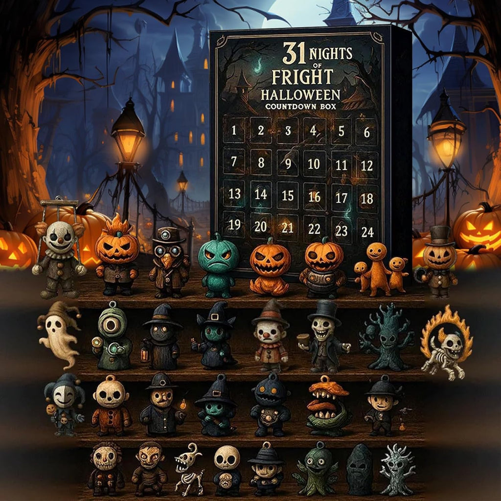 31-day Halloween countdown calendar grid horror suspense blind box gift set | 31 Grids Horror Mystery Blind Box Gift Set - 31 Unique 3D PVC Decorations for Halloween Party, Birthday, Prize, Rewards