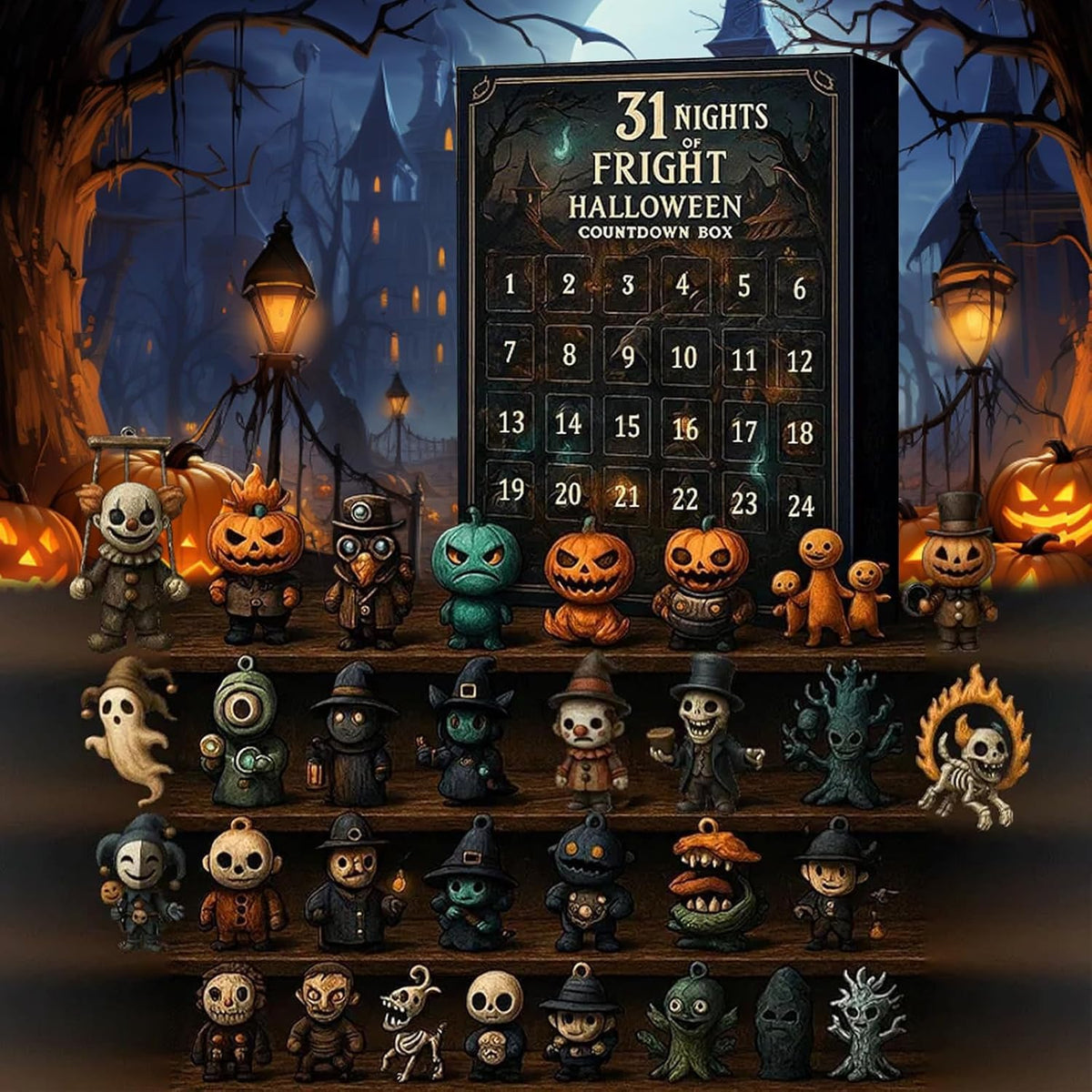 31-day Halloween countdown calendar grid horror suspense blind box gift set | 31 Grids Horror Mystery Blind Box Gift Set - 31 Unique 3D PVC Decorations for Halloween Party, Birthday, Prize, Rewards