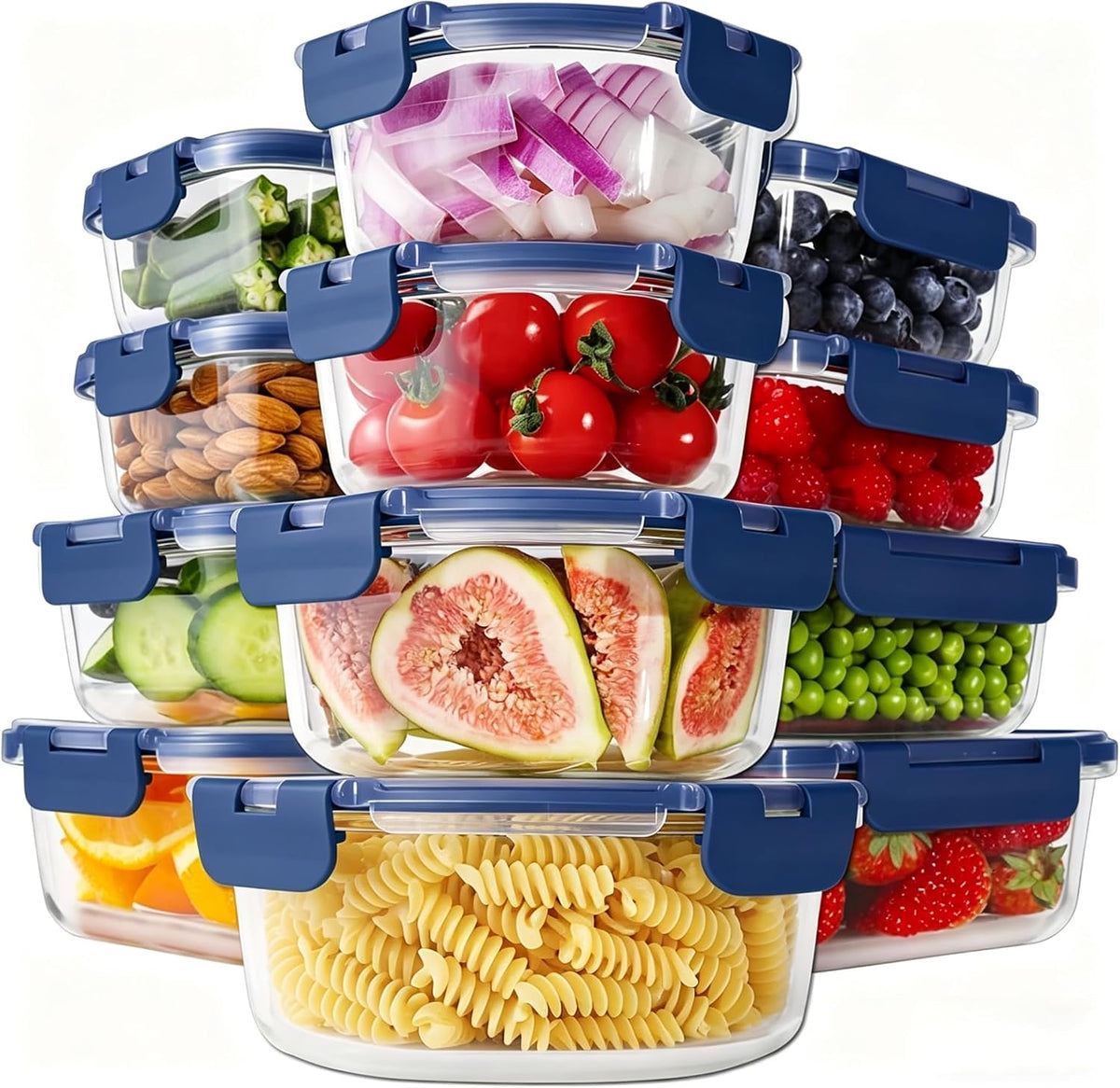 24pc Glass Food Storage Containers with Lids，Glass Meal Prep Containers | Borosilicate Glass Lunch Containers, Airtight Lunch Bento Box, BPA-Free, Dishwasher, Freezer, Oven Safe, Leak proof-Grey