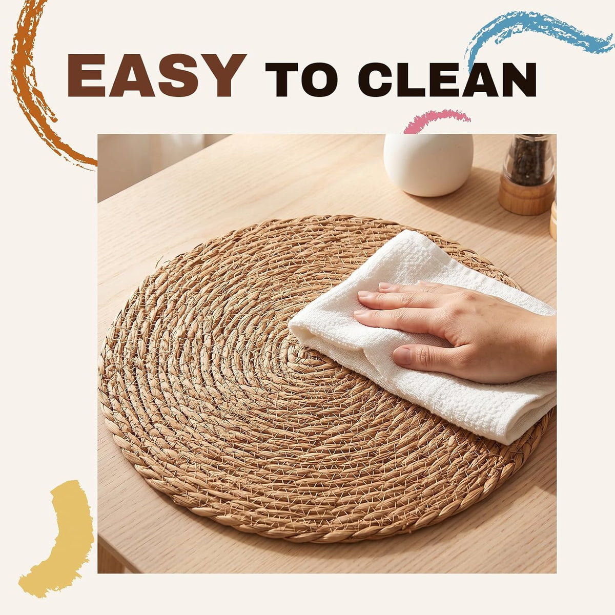 24 Pcs Woven Placemats - PAWFFEWE 13 in Round Natural Water Hyacinth Place Mats Coasters, Farmhouse Boho Straw Heat Resistant Outdoor Patio Rattan Wicker Table Mats for Dining Table,Home,Wedding