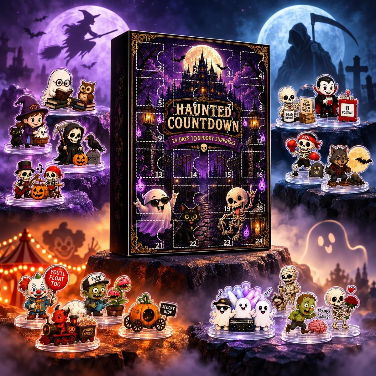 Halloween Advent Calendar 2026, 24-Day Countdown with 24 Acrylic Standees | Halloween Advent Calendar Halloween Countdown 24 Daily Surprises Halloween Collectibles Spooky Home Decor