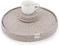 9 Piece Woven Cotton Rope Placemats, Coasters & Holder,White | 13 inch round table mats, thick woven cotton rope, machine washable,natural heat resistant place mats, storage holder