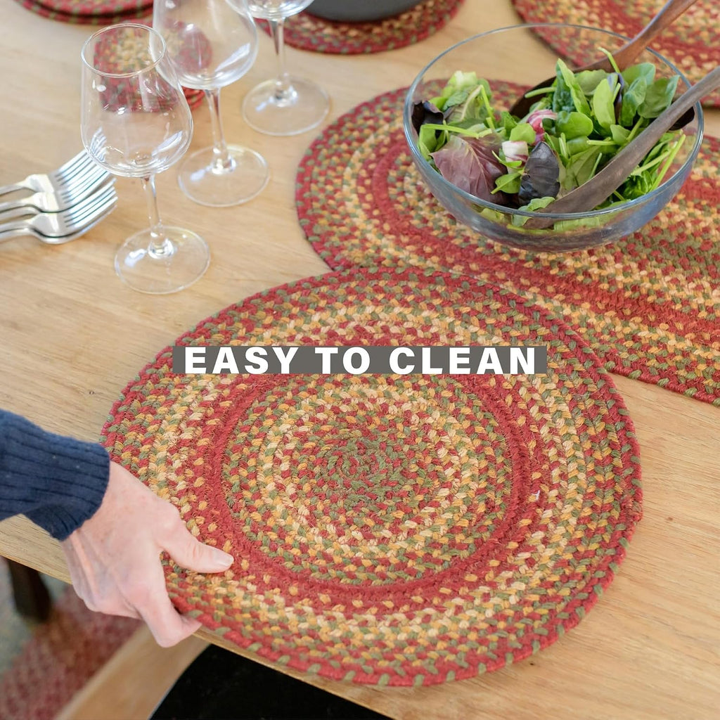 Homespice Apple Pie Braided Coasters for Country Decor, Round 4 Set of 6 | Red Absorbent Drink Coasters for Tabletop, Absorbs Moisture, Rich Colors, Durable and Easy to Clean