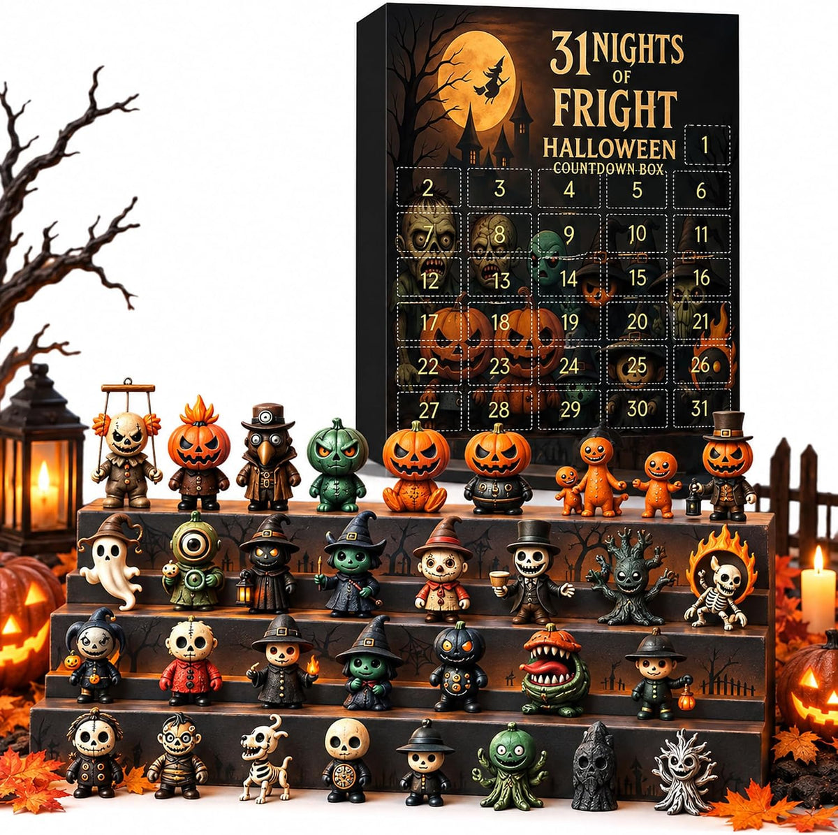 Halloween Mini Figurines Collection Countdown Calendar with Spooky Surprise | 31 Mystery Compartments, Collectible Halloween Figures, Spooky Decor for Seasonal Displays