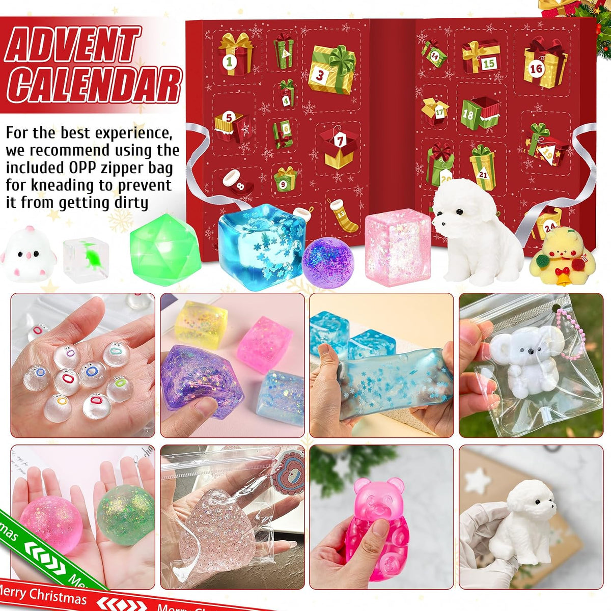 Advent Calendar 2026, 24 Days of Christmas Countdown Calendar | Including 24 Kawaii Squishies Toys, Surprises Sensory Fidget Toys for Kids & Adult, Christmas Party Favors Squeeze Gift