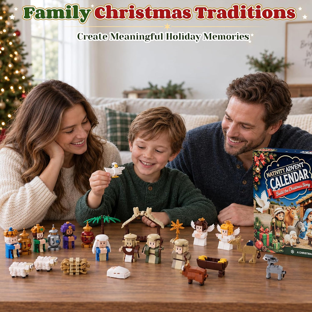 Nativity Advent Calendar 2026 Kids, 24-Day Christmas Building Blocks Set | Christmas Countdown Calendar for Kids, Nativity Scene with Holy Family, Meaningful Christmas Kids Gifts for Boys Girls Adults