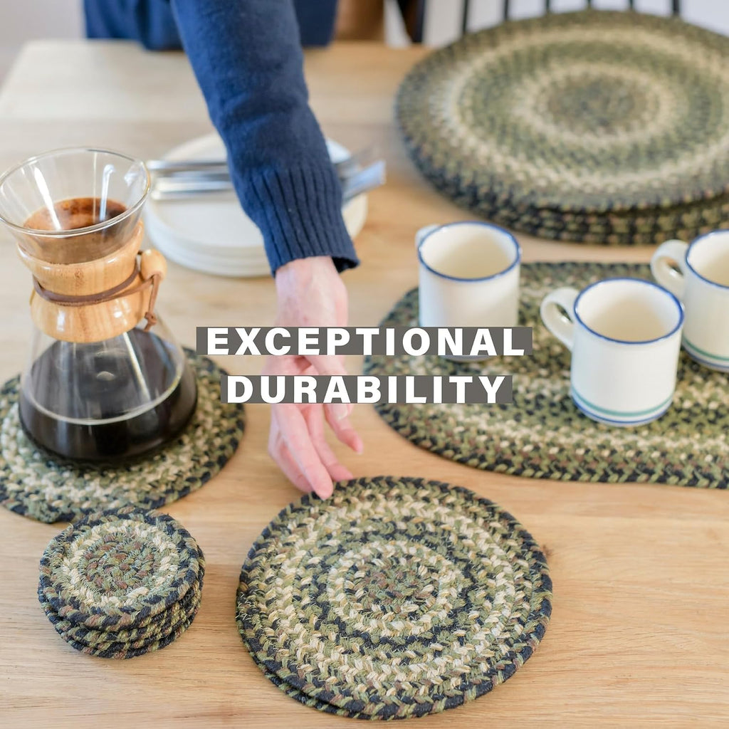 Homespice Apple Pie Braided Coasters for Country Decor, Round 4 Set of 6 | Red Absorbent Drink Coasters for Tabletop, Absorbs Moisture, Rich Colors, Durable and Easy to Clean