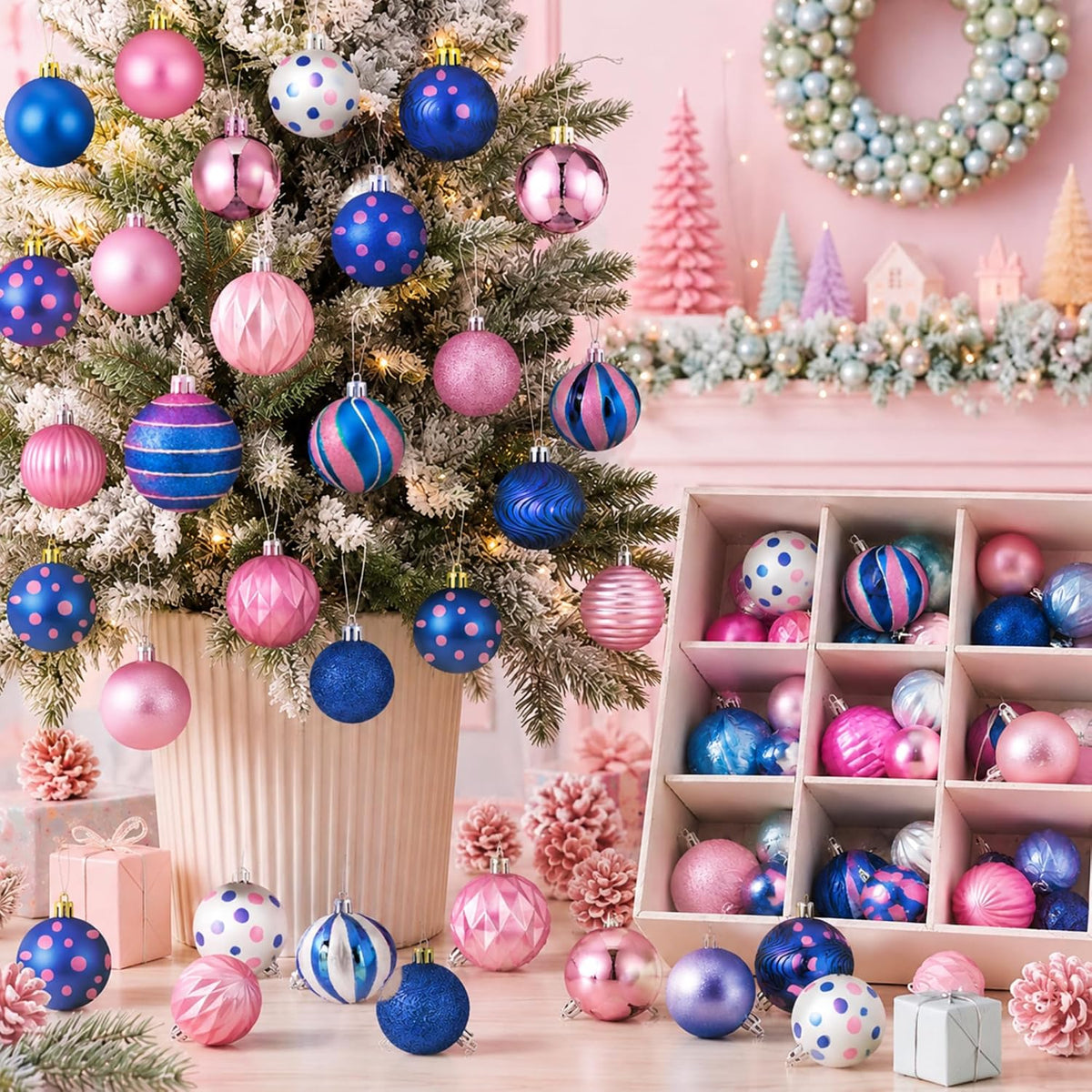 64 Pcs Neutral Christmas Ball Ornaments Brown Green White Xmas Bulbs | 1.57/1.97/2.36 Inch, Shatterproof Xmas Baubles, Assorted Size Modern Christmas Decoration, for Tree Home Indoor Holiday Decor