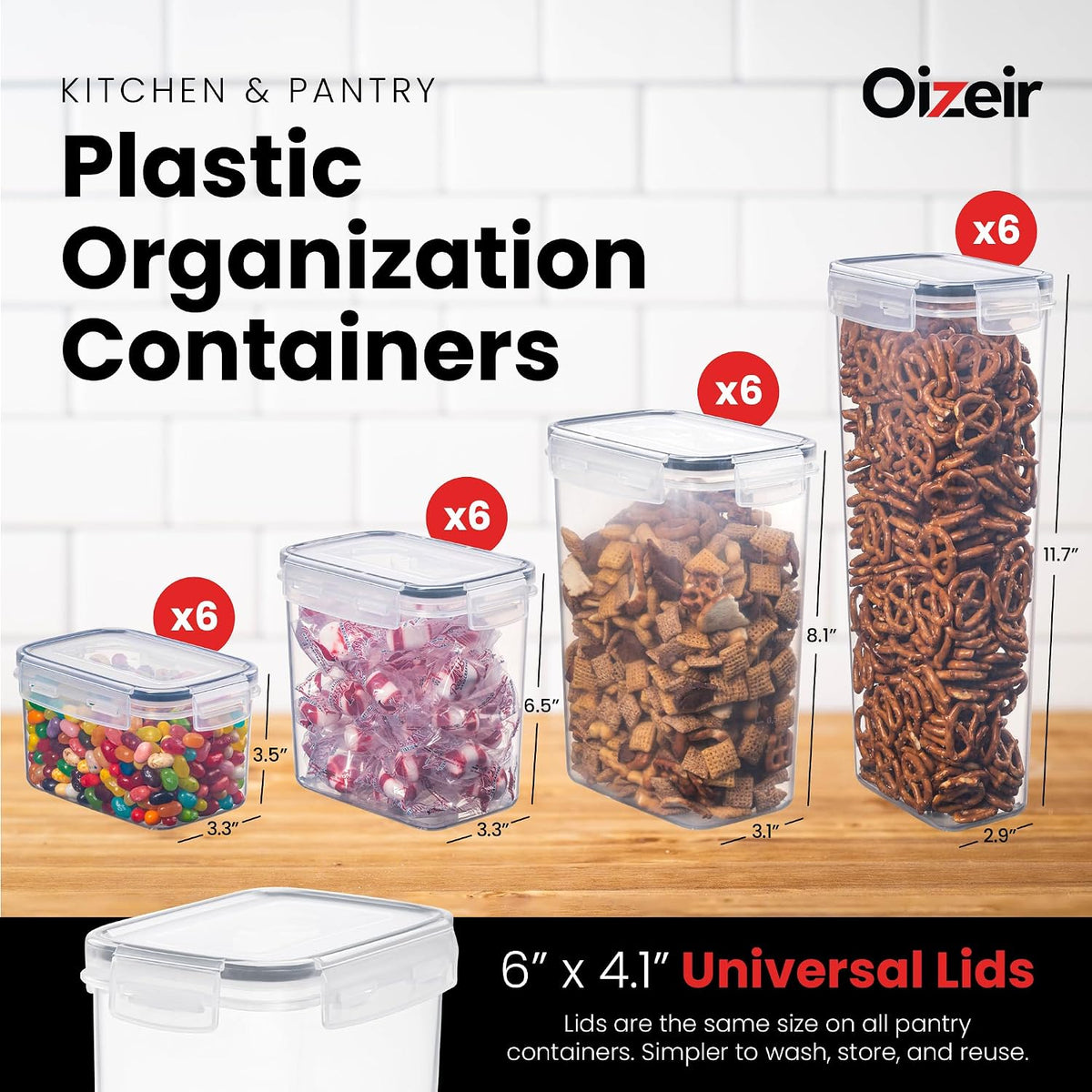 Oizeir Airtight Food Storage Containers with Lids 24-Pack, Pantry Kitchen | BPA-Free Airtight Plastic Food Containers, Snap Lids for Pantry Kitchen, Flour Sugar Rice Cereal Pasta, Clear