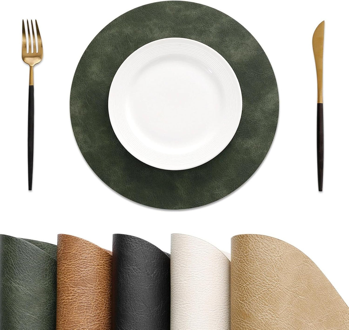 MOSAYT Fall Vinyl Faux Leather Placemats, Set of 6, Reddish Brown | Heat Resistant Table Place Mats, Waterproof Oil-proof, Non Slip, Wipeable, Reversible, For Kitchen, Dining, Party, 17x12