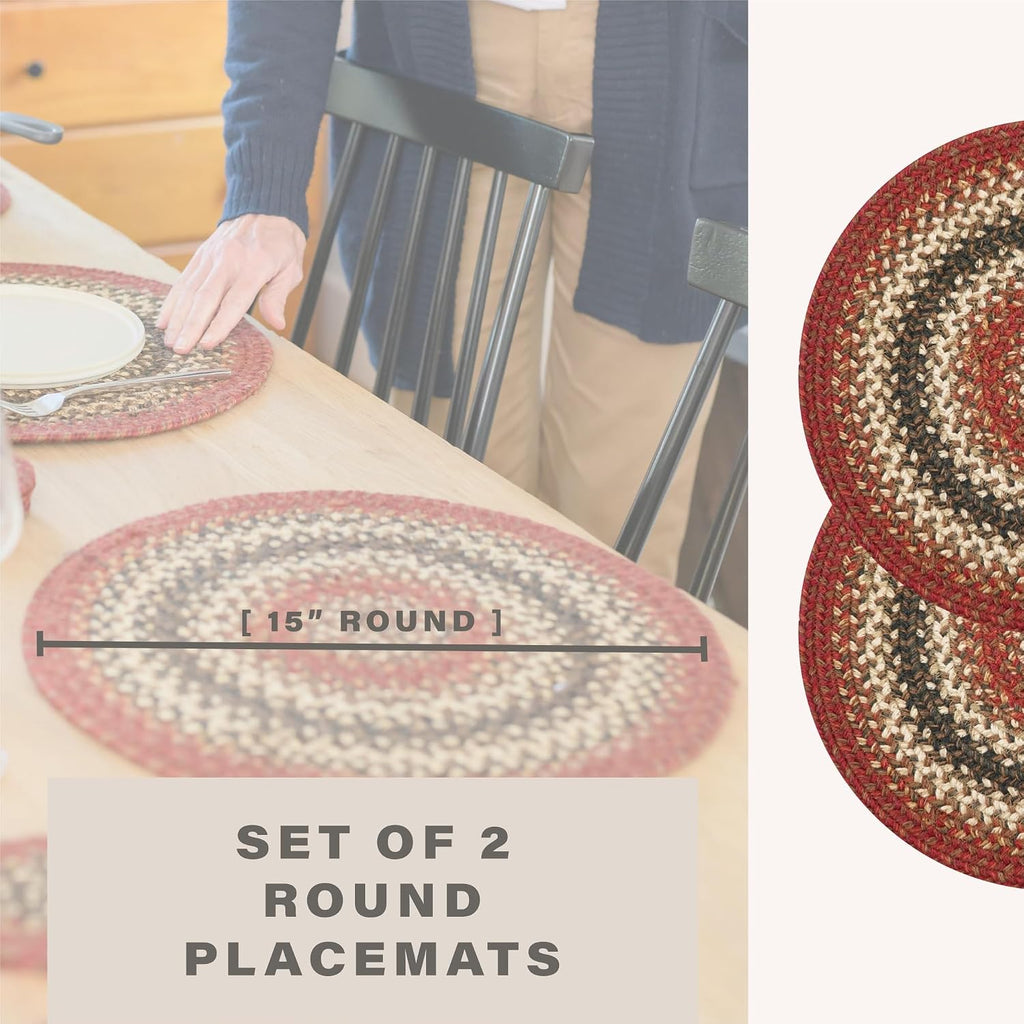 Homespice Apple Pie Braided Coasters for Country Decor, Round 4 Set of 6 | Red Absorbent Drink Coasters for Tabletop, Absorbs Moisture, Rich Colors, Durable and Easy to Clean