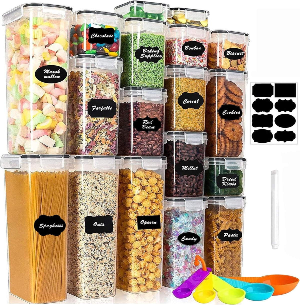stusgo 42pcs Airtight Containers, Clear Stackable Dry Food Storage | 42pk clear airtight containers with tight lids keep dry food fresh. Safe plastic, stackable for pantry kitchen storage