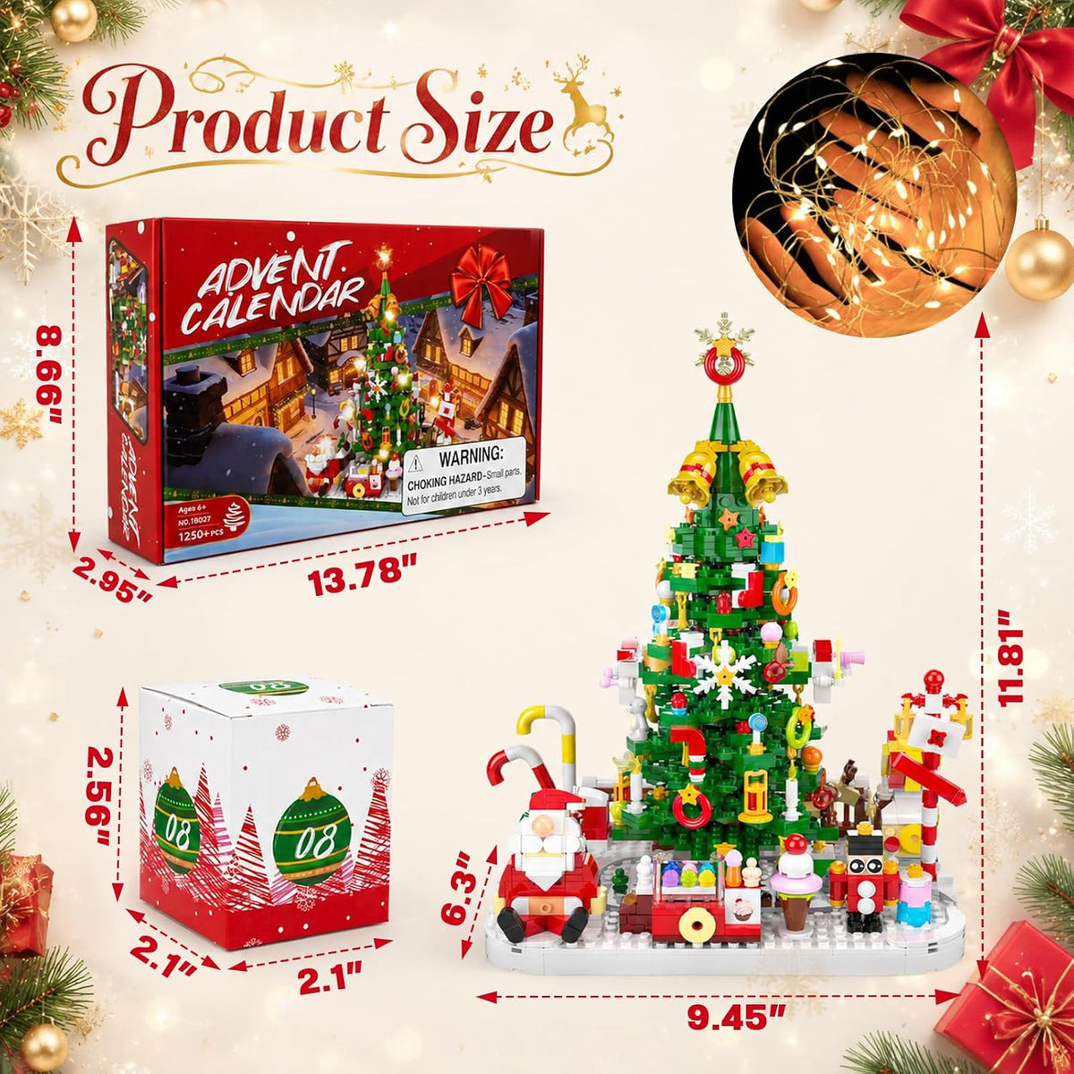 Advent Calendar 2026 Christmas Tree Building Blocks Set with warm Light | Gingerbread House Kit,Advent Calendar 2026,Easy assembly, secure fit, sturdy construction, Adults Kids Friendly