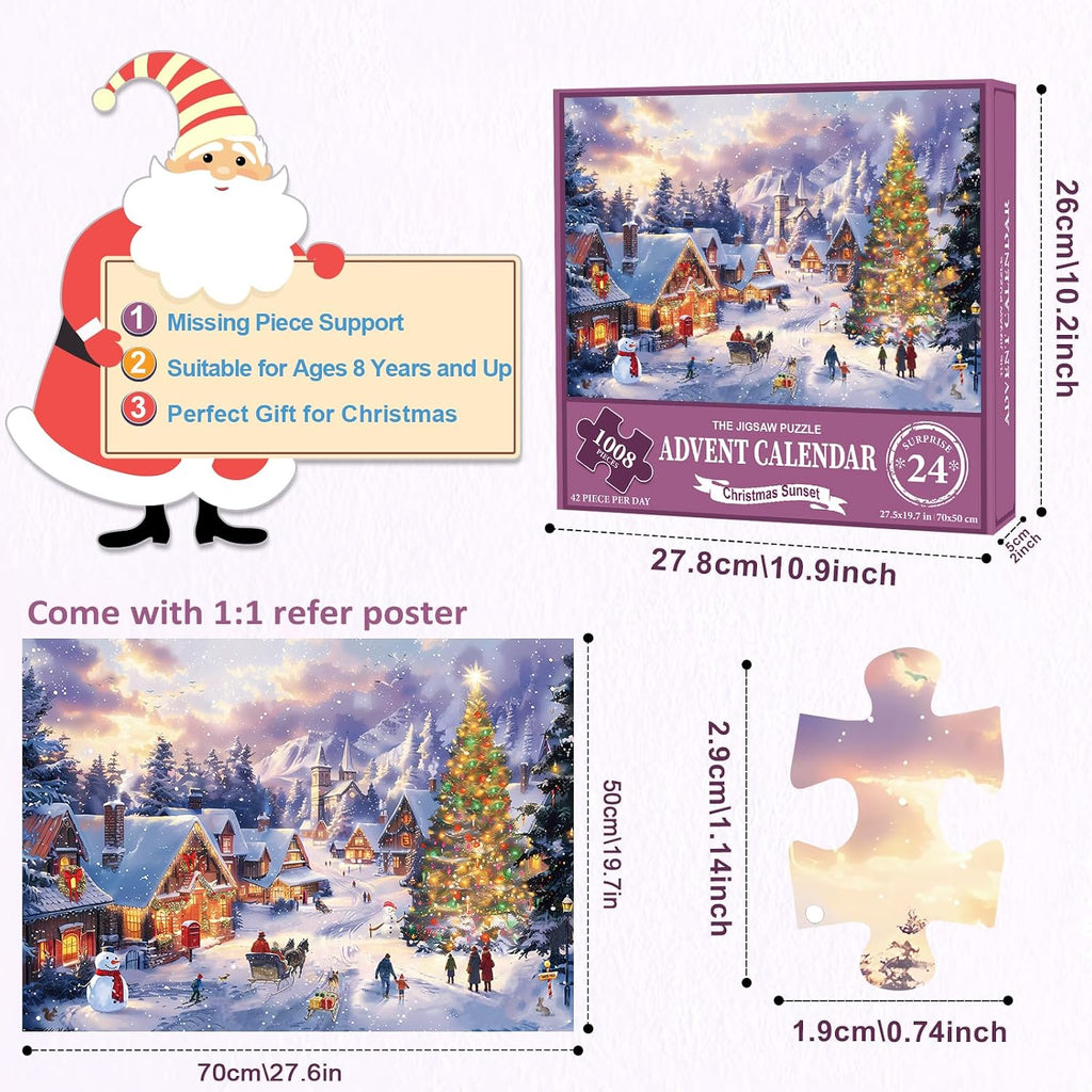 Puzzle Advent Calendar 2026 – 24 Days Christmas Countdown Jigsaw Puzzle | 1008-Piece with 42 Pieces Per Day | Includes 1:1 Poster | Holiday Gift for Teens Adults | 19.7 x 27.6 Inches