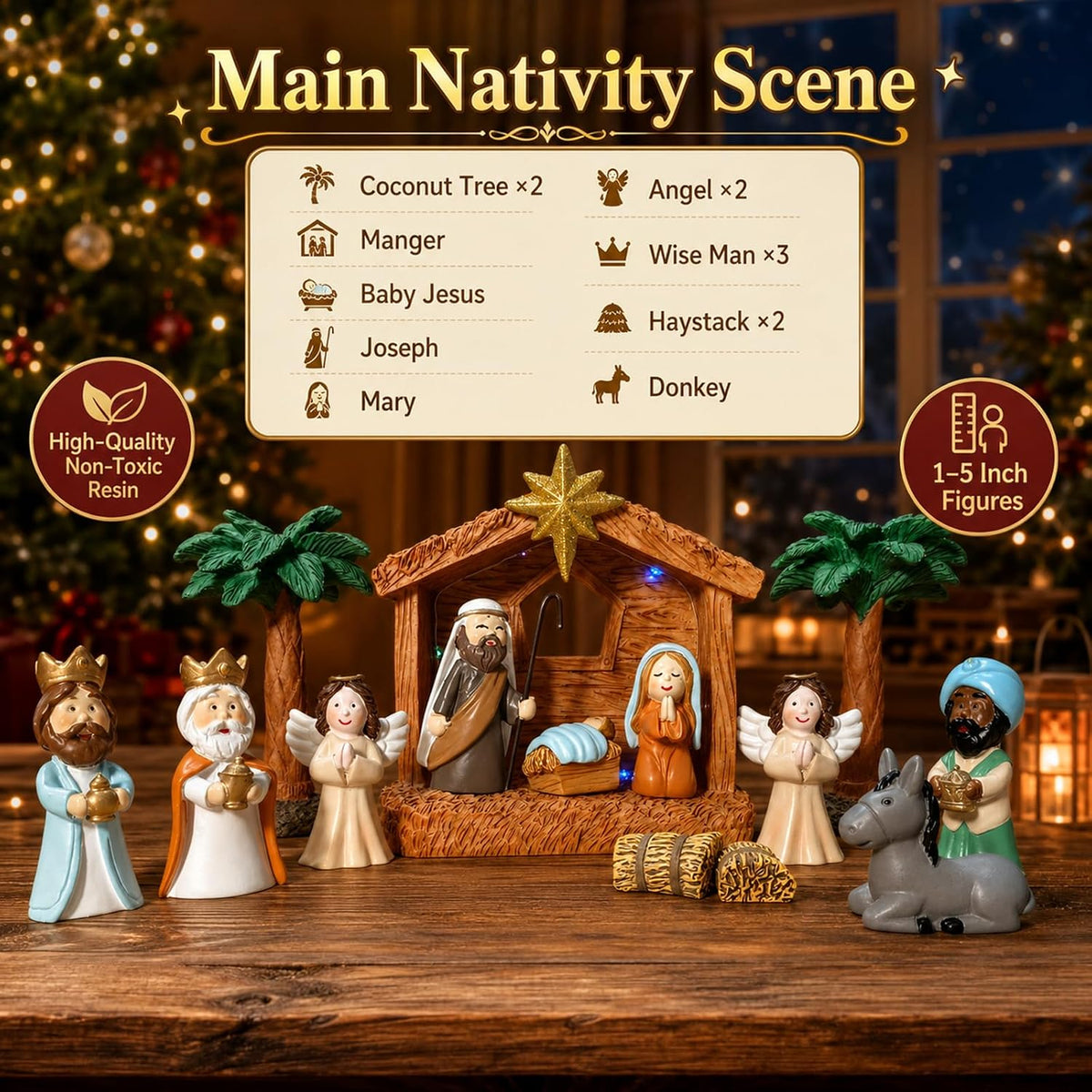 Nativity Advent Calendar 2026, 25-Piece Christmas Countdown Calendar | 24-Day Light-Up Nativity Scene Set, Resin Advent Calendar for Kids, Christmas Decor & Gifts for Boys and Girls
