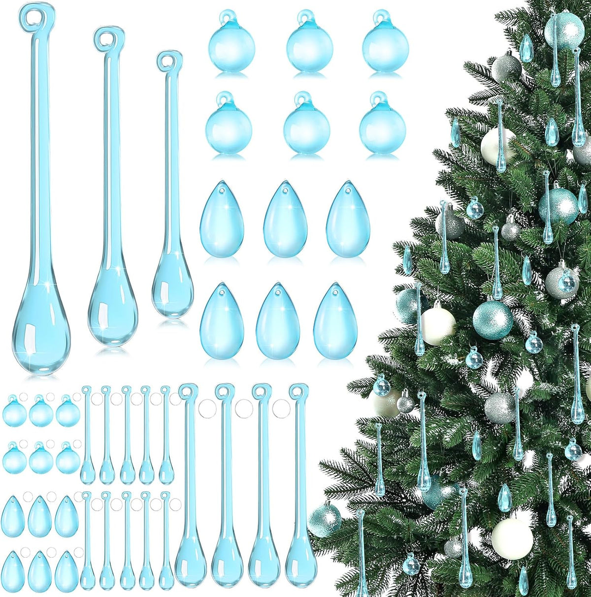 100 Pcs Christmas Tree Acrylic Hanging Ornaments,Clear | Teardrop Ornaments 5 Styles Christmas Crystal Chandelier Pendant Crystals for Centerpieces Chandelier Wedding Decor