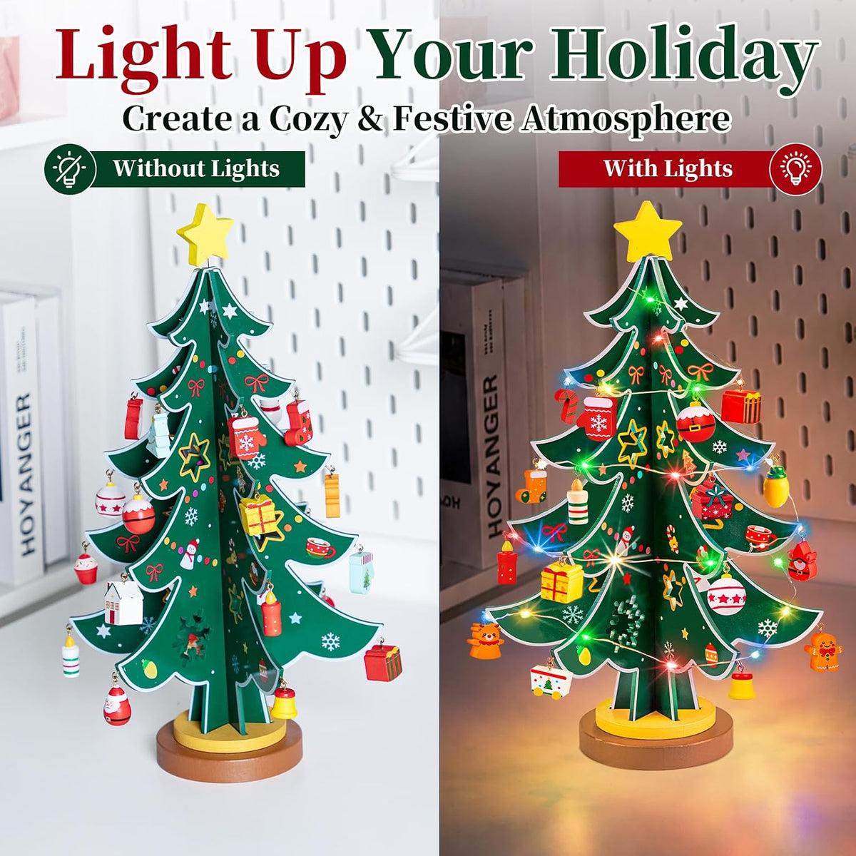 Christmas Tree Advent Calendar 2026 for Kids Adults, 24 Day Countdown Gift | Decorate a Wooden Christmas Tree with Colorful LED Lights, 24 Ornaments, Sturdy Base, Fine Craftsmanship and Xmas Gift Ready