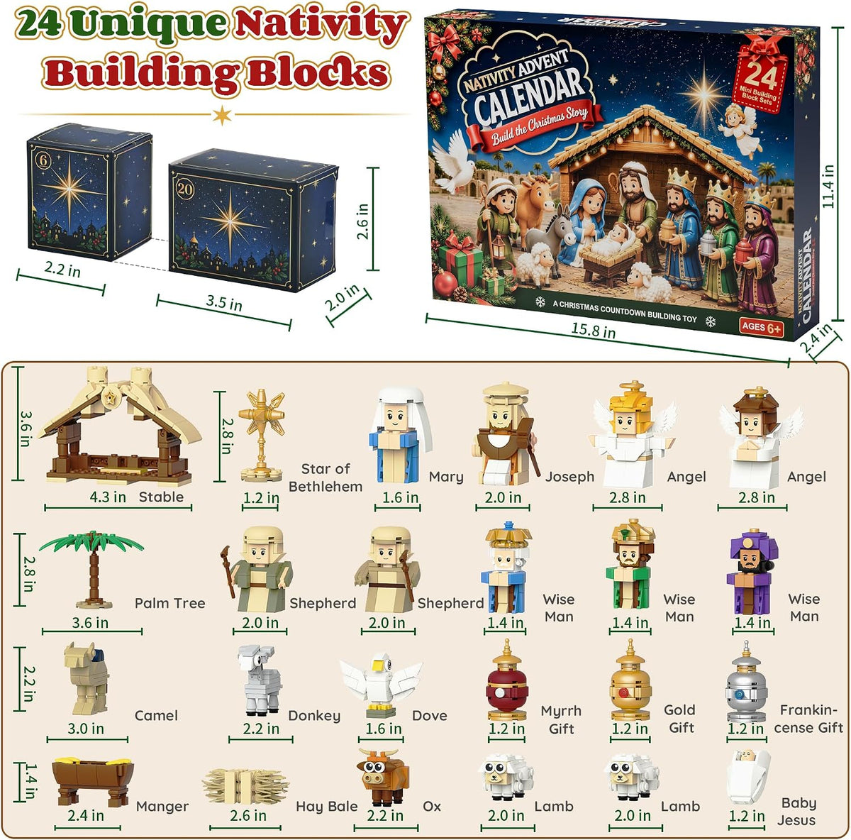 Nativity Advent Calendar 2026 Kids, 24-Day Christmas Building Blocks Set | Christmas Countdown Calendar for Kids, Nativity Scene with Holy Family, Meaningful Christmas Kids Gifts for Boys Girls Adults