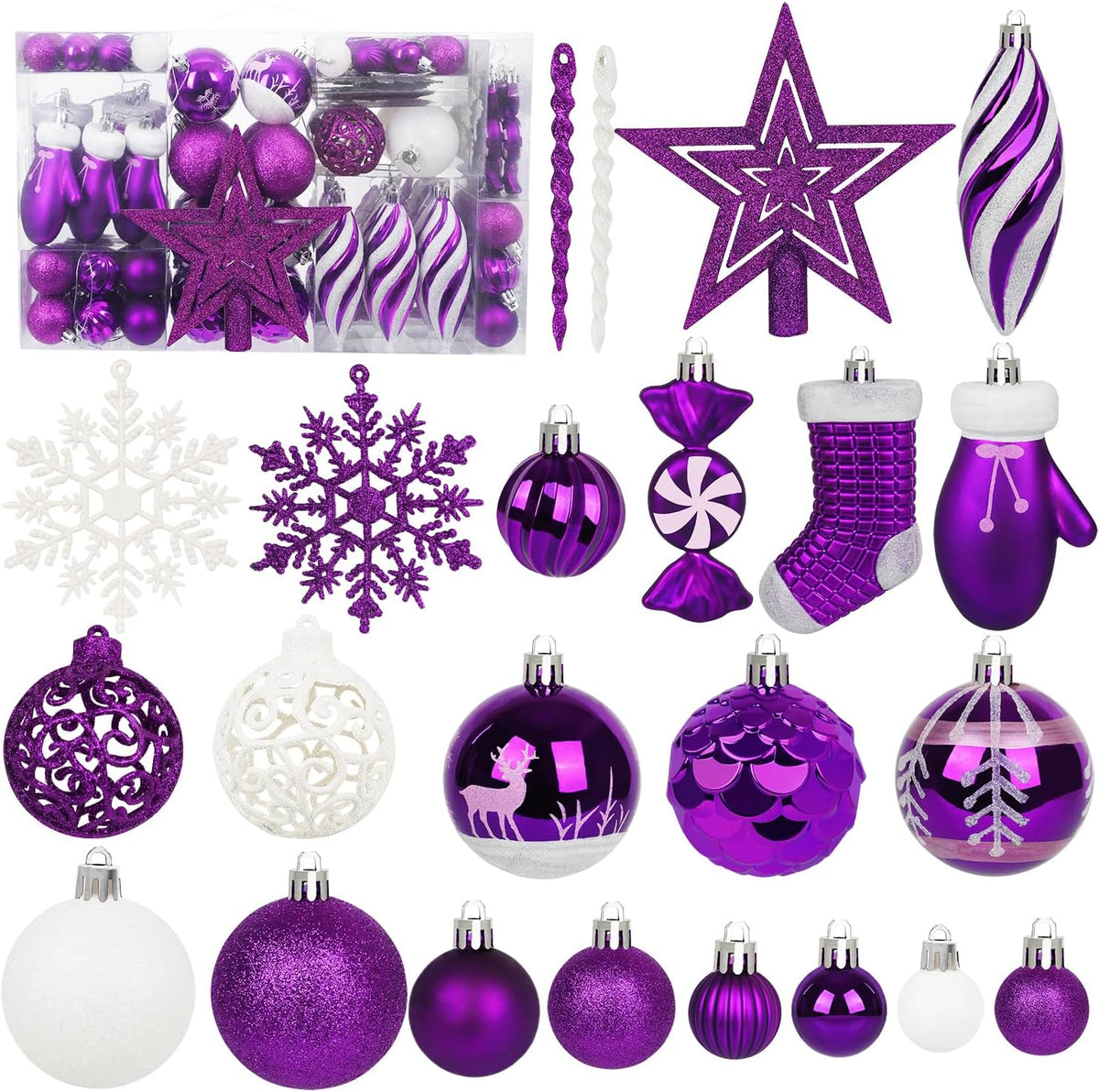 135 Pcs Christmas Ball Ornaments Set, Pre-Tied Shatterproof Plastic Assorted Christmas Balls for Xmas Tree Hanging Decorations Festival Party Holiday Decor (Pink)