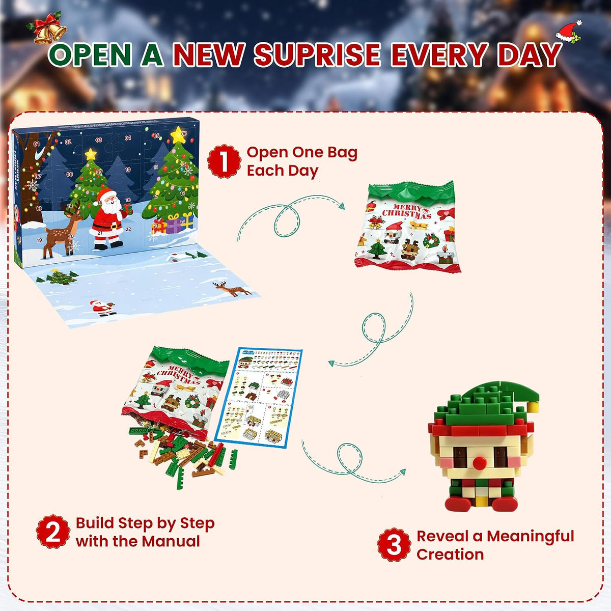 Christmas Advent Calendar 2026 Building Sets Micro Mini Xmas Blocks Kit | 24 Days Countdown Christmas Building Blocks, Christmas Holiday Gift Party Favor for Adults Girls Boys Ages 12+