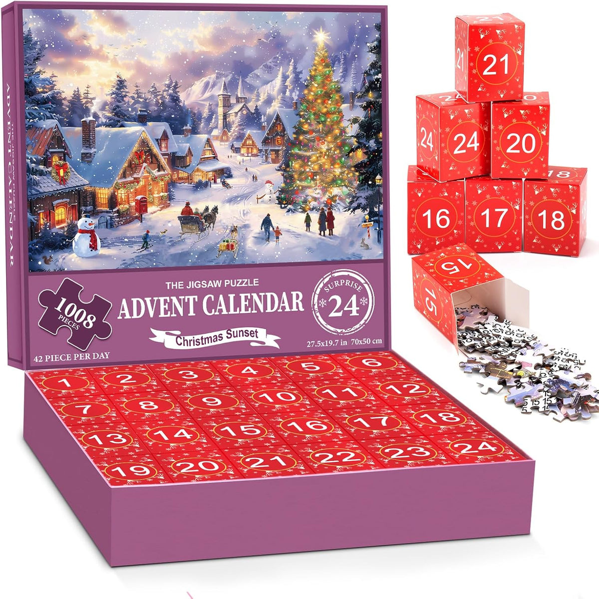Puzzle Advent Calendar 2026 – 24 Days Christmas Countdown Jigsaw Puzzle | 1008-Piece with 42 Pieces Per Day | Includes 1:1 Poster | Holiday Gift for Teens Adults | 19.7 x 27.6 Inches