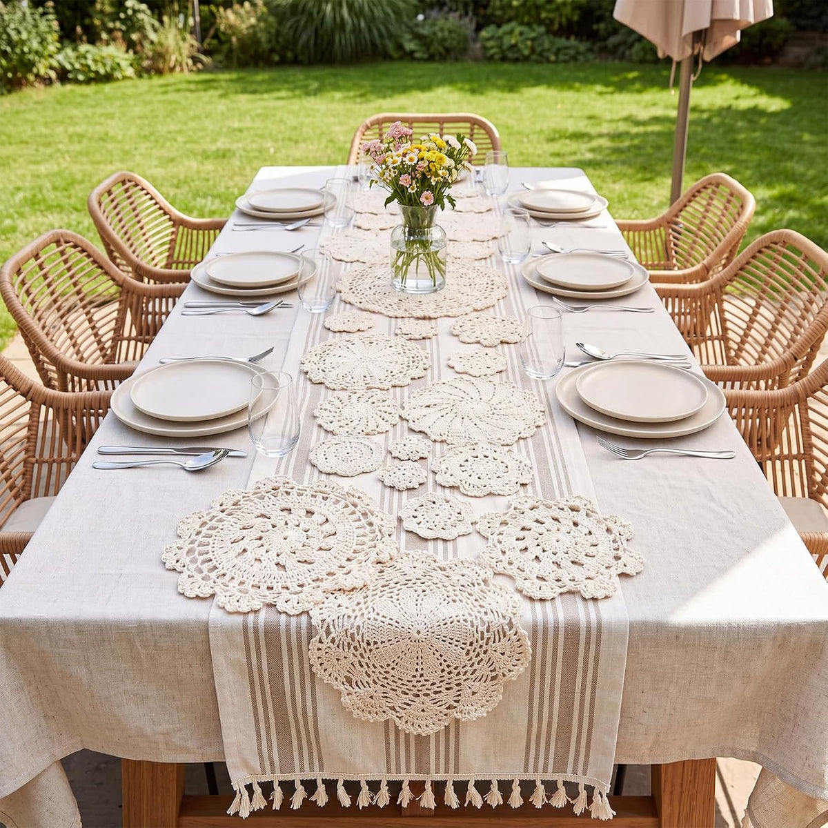 Irenare 24 Pcs Hand Crochet Lace Doilies Set 3 to 10 Inch Cotton Lace Doilies Vintage Round Floral Table Decor Placemats Coasters for Wedding Bridal Shower Boho Farmhouse Decoration