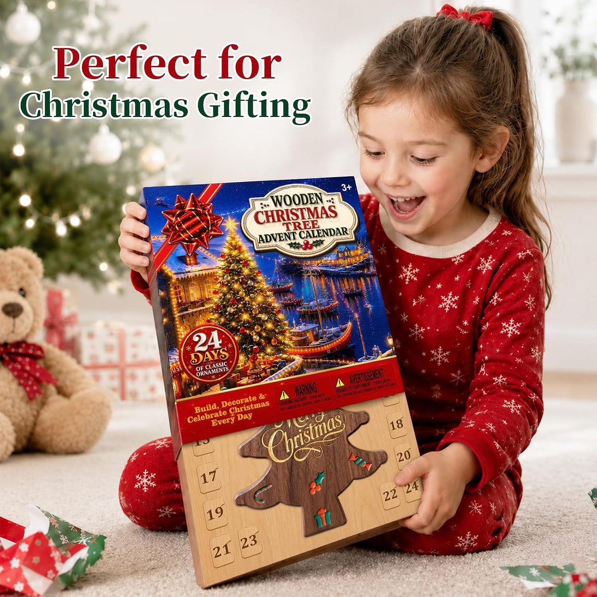 Christmas Tree Advent Calendar 2026 for Kids Adults, 24 Day Countdown Gift | Decorate a Wooden Christmas Tree with Colorful LED Lights, 24 Ornaments, Sturdy Base, Fine Craftsmanship and Xmas Gift Ready