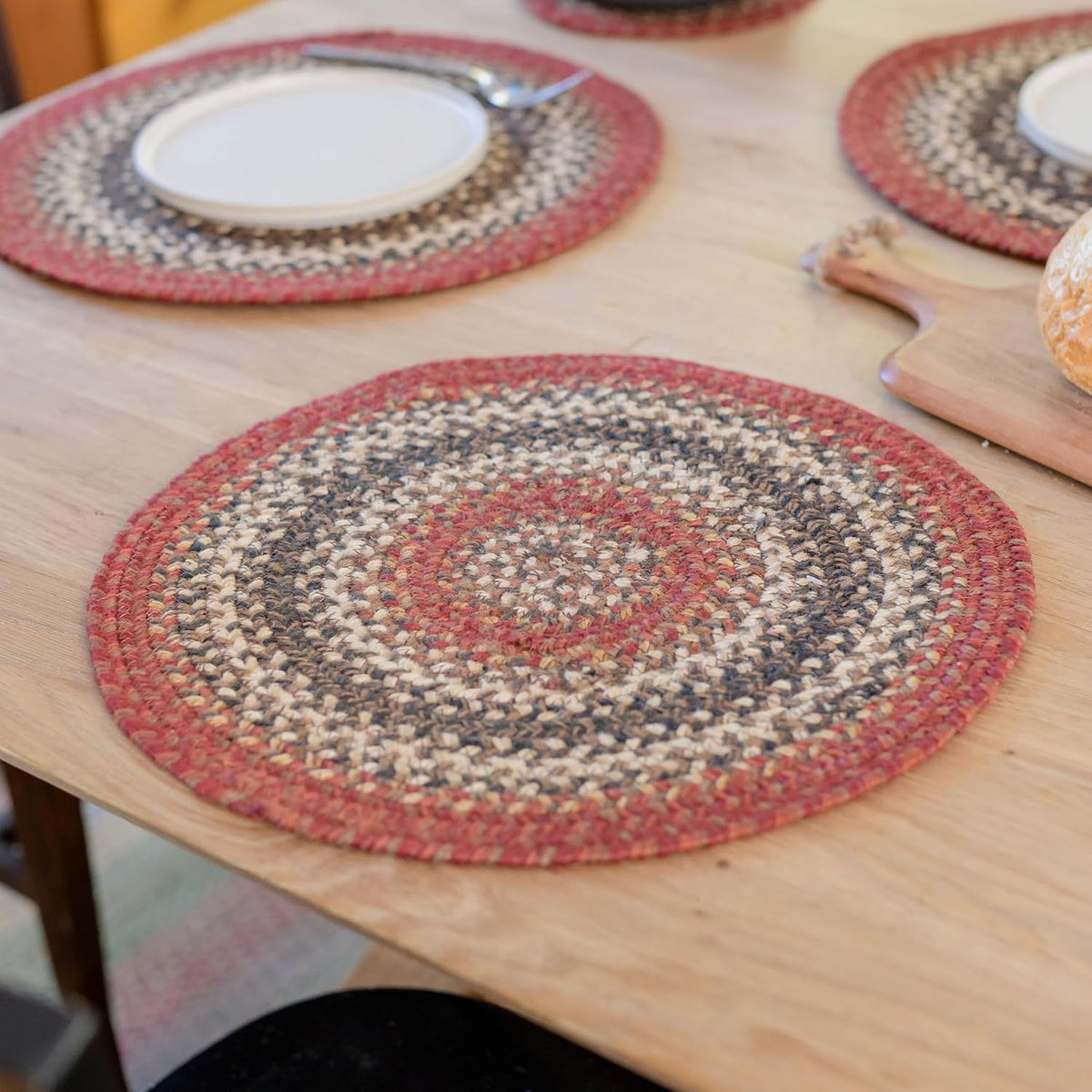 Homespice Apple Pie Braided Coasters for Country Decor, Round 4 Set of 6 | Red Absorbent Drink Coasters for Tabletop, Absorbs Moisture, Rich Colors, Durable and Easy to Clean