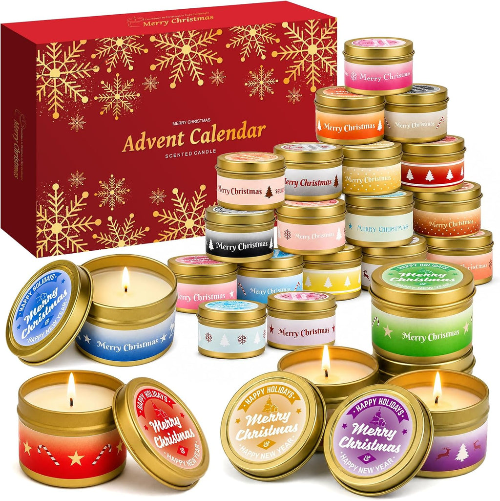 Advent Calendar 2026 Scented Candles Gift Set 24 Days Different Fragrances Aromatherapy Candles Natural Soy Wax Christmas Countdown Gifts Stocking Stuffers Decorations for Teen Girls Adults Mom Wife Girlfriend