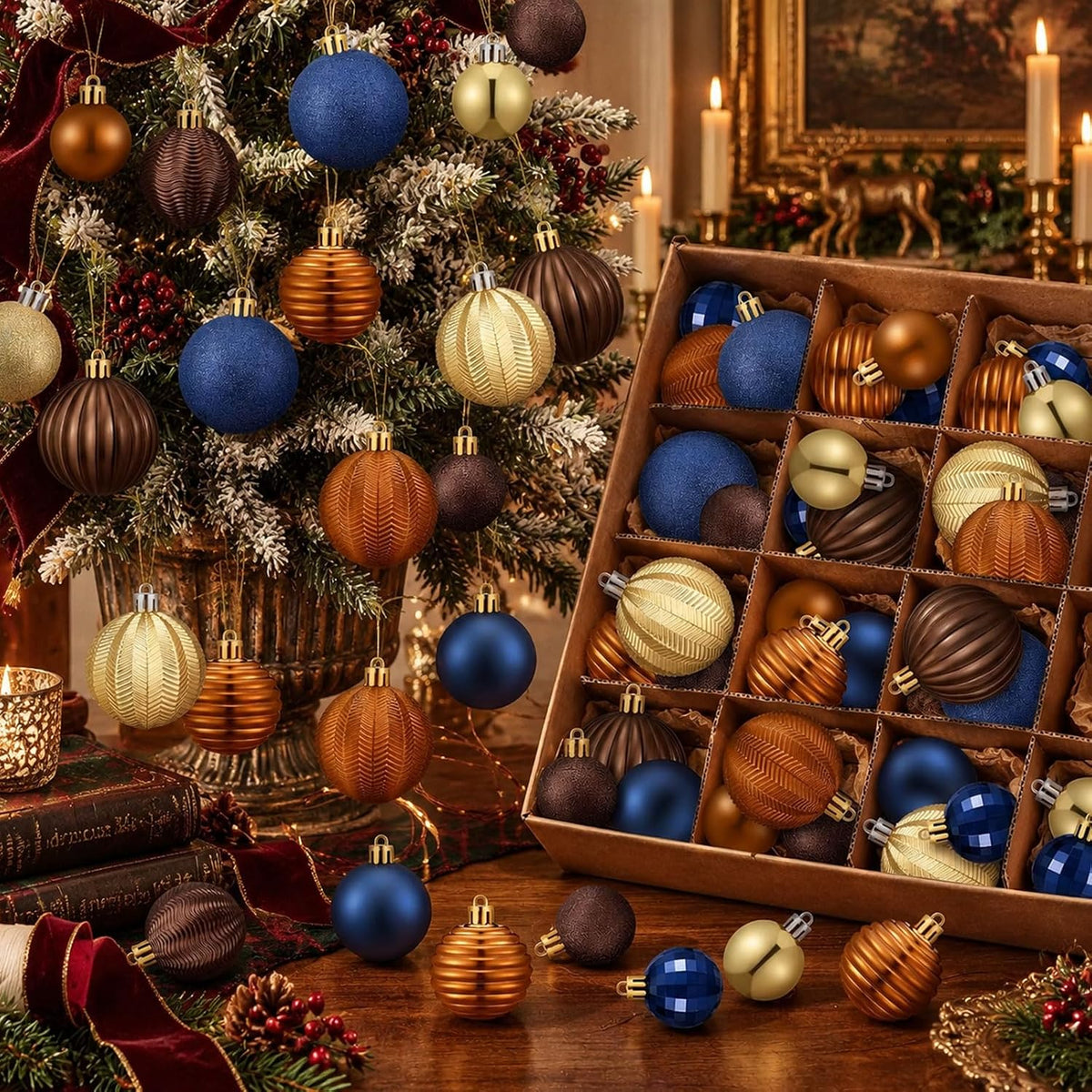 64 Pcs Neutral Christmas Ball Ornaments Brown Green White Xmas Bulbs | 1.57/1.97/2.36 Inch, Shatterproof Xmas Baubles, Assorted Size Modern Christmas Decoration, for Tree Home Indoor Holiday Decor