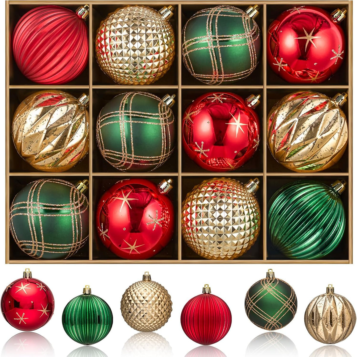 JORNOY Christmas Tree Ornaments Set of 12, 3.15inch/80MM Shatterproof Plastic Xmas Tree Ball Ornaments Bulk Decorative Hanging Baubles for Xmas Tree Decor Holiday Party Decorations, Earth Tone