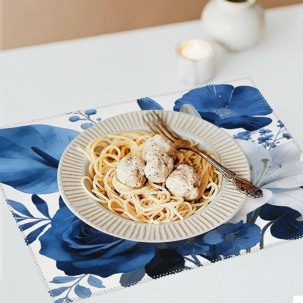 Medium Floral Blue Placemats Set of 4 Dining Table Mats