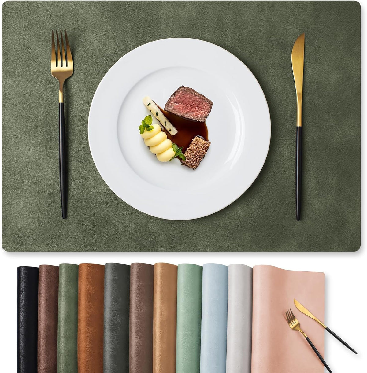 MOSAYT Fall Vinyl Faux Leather Placemats, Set of 6, Reddish Brown | Heat Resistant Table Place Mats, Waterproof Oil-proof, Non Slip, Wipeable, Reversible, For Kitchen, Dining, Party, 17x12