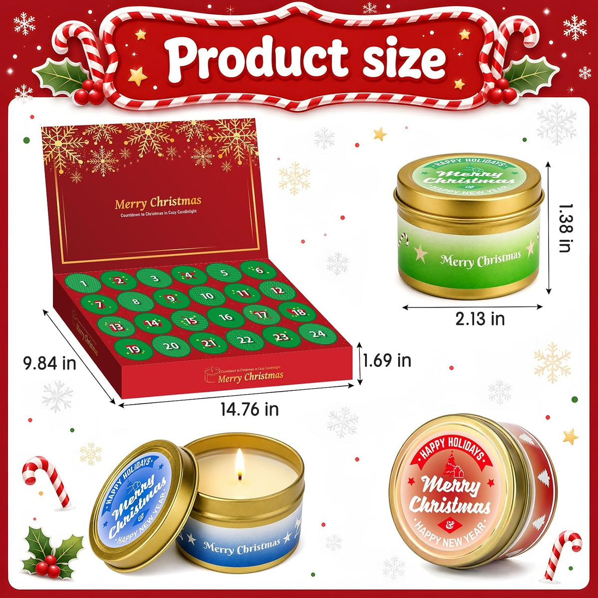 Advent Calendar 2026 Scented Candles Gift Set 24 Days Different Fragrances Aromatherapy Candles Natural Soy Wax Christmas Countdown Gifts Stocking Stuffers Decorations for Teen Girls Adults Mom Wife Girlfriend